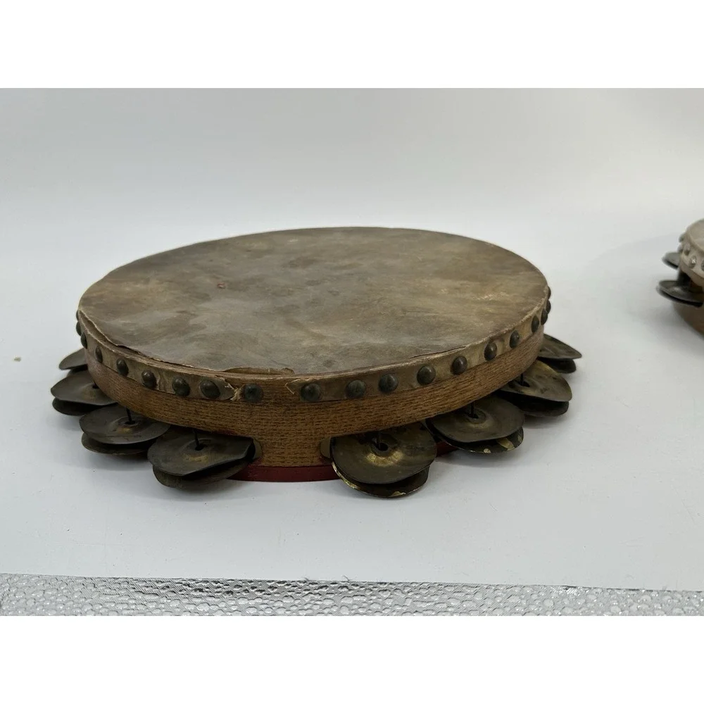 Vintage Rawhide Tambourine Lot Of 3 Calf Skin Head